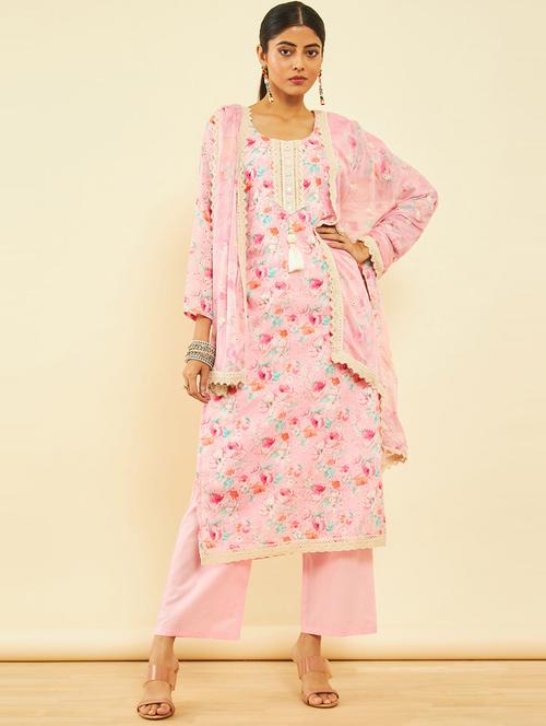 floral print cotton unstitched suit set - 20476226 - Very Small Image - 1