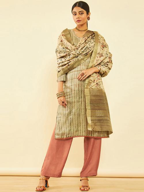 women striped print unstitched suit set - 20476236 - Very Small Image - 1
