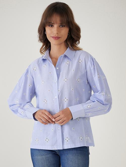 blue solid with work boxy shirt - 20477808 - Very Small Image - 1