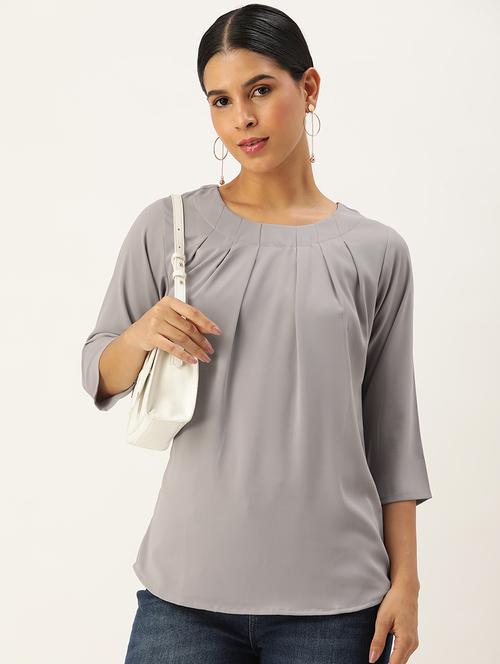 grey solid round neck regular top - 20478183 - Very Small Image - 1