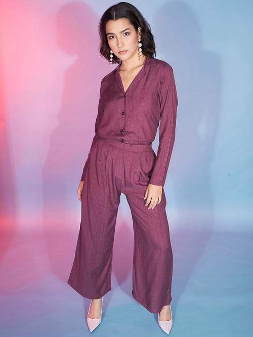 purple self design trouser & shirt co ord - 20478229 - Very Small Image - 1