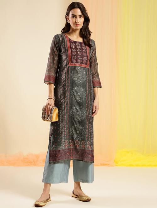 multi colored three quarter sleeve straight kurta - 20478295 - Very Small Image - 1