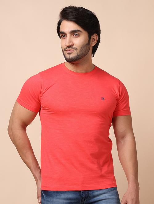 men solid pink cotton slim fit t-shirt - 20478532 - Very Small Image - 1