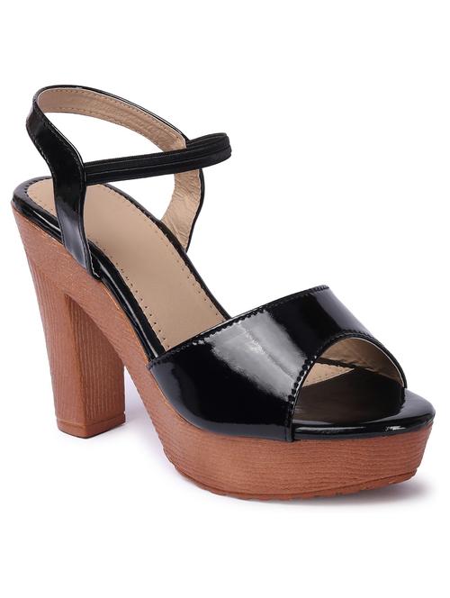 women solid black ankle strap high heel sandal - 20478595 - Very Small Image - 1