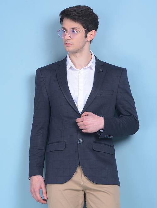 men checkered grey terry rayon single breasted casual blazer - 20478710 - Very Small Image - 1