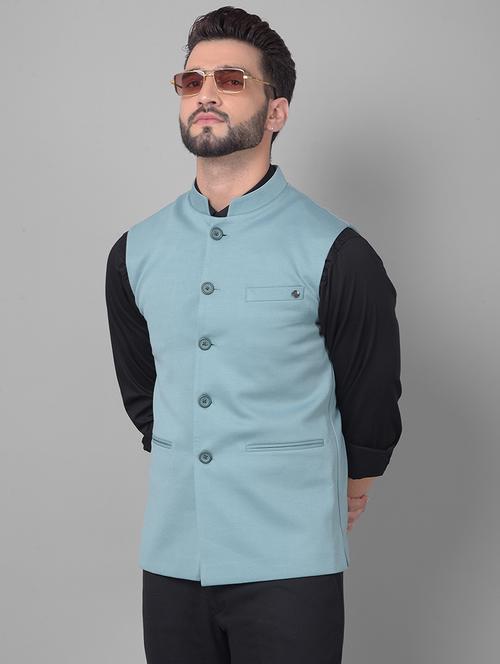 men blue polyester blend classic waist coat - 20478876 - Very Small Image - 1