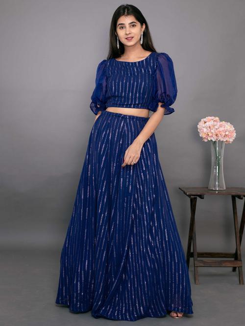 women blue semi-stitched lehenga choli - 20483856 - Very Small Image - 1