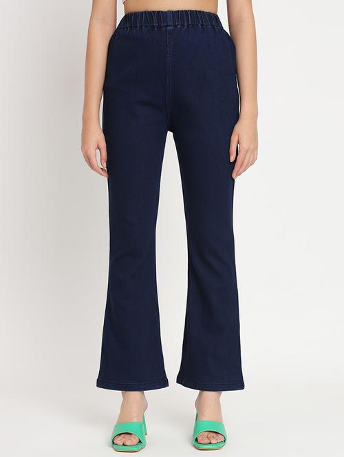 women navy blue solid bootcut trouser - 20483880 - Very Small Image - 1