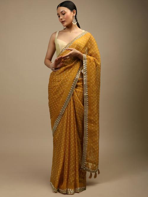 yellow printed bordered saree with blouse - 20484461 - Very Small Image - 1