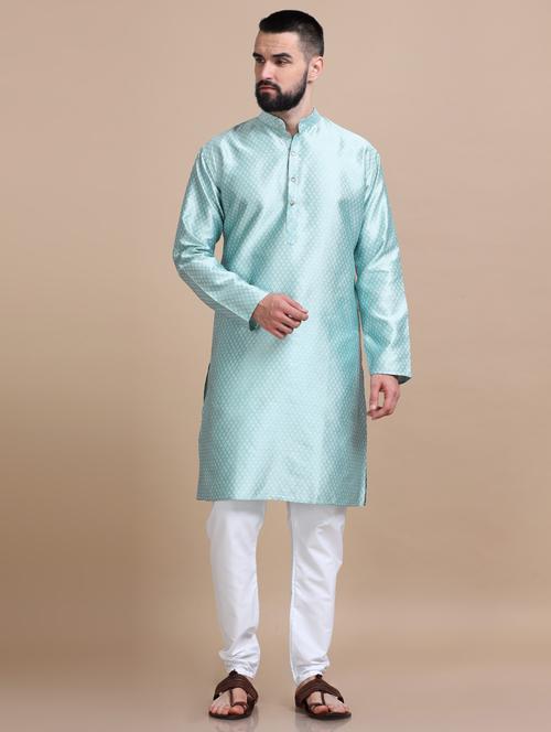 light blue self design long sleeve kurta - 20484539 - Very Small Image - 1