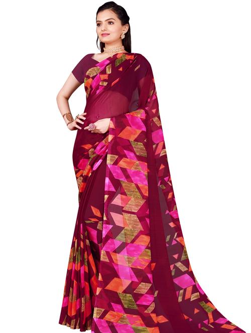 women's geometric magenta colored saree with blouse - 20484686 - Very Small Image - 1