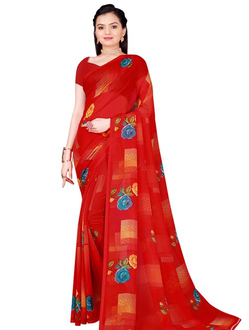 red floral printed saree with blouse - 20484691 - Very Small Image - 1