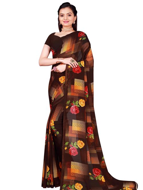 women's floral coffee brown colored saree with blouse - 20484693 - Very Small Image - 1