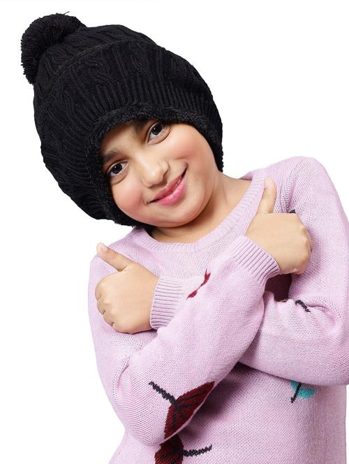 girls wool knitted pom cap - 20485184 - Very Small Image - 1