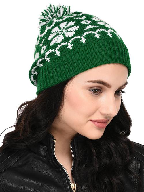 green self design winter cap - 20485398 - Very Small Image - 1