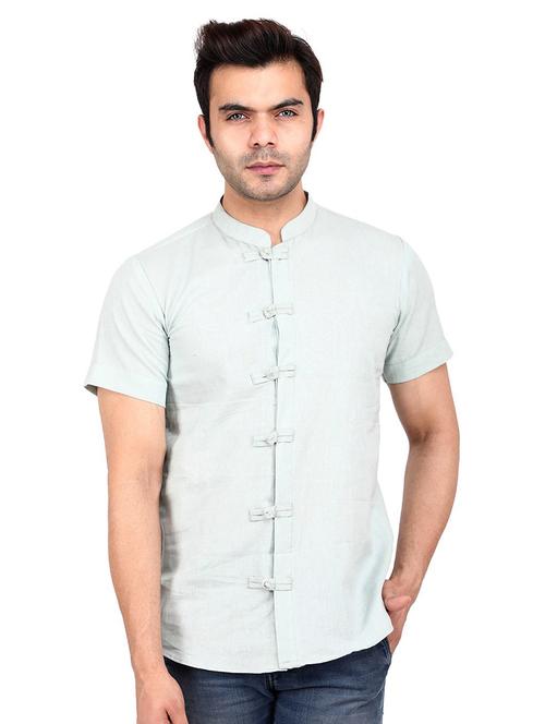 men solid light blue cotton short kurta - 20485536 - Very Small Image - 1