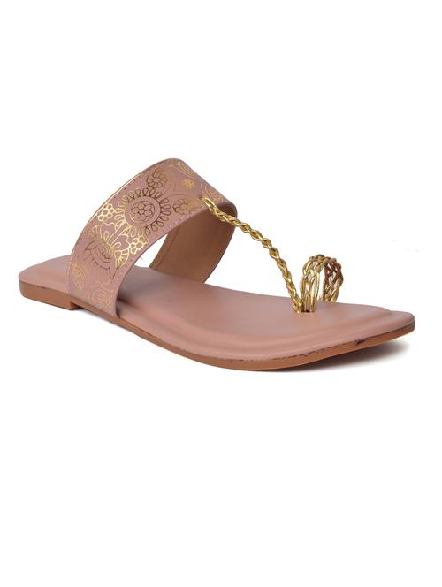 women foil printed nude toe separator flat sandal - 20486017 - Very Small Image - 1