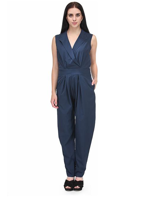 navy blue solid full leg jumpsuit - 20486226 - Very Small Image - 1