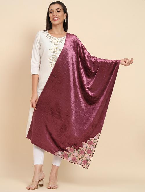 women mauve velvet shawl - 20486661 - Very Small Image - 1