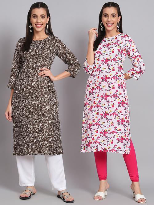 women pack of 2 printed straight kurta - 20487844 - Very Small Image - 1