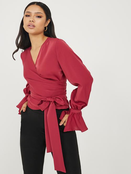 red solid wrap top - 20489009 - Very Small Image - 1