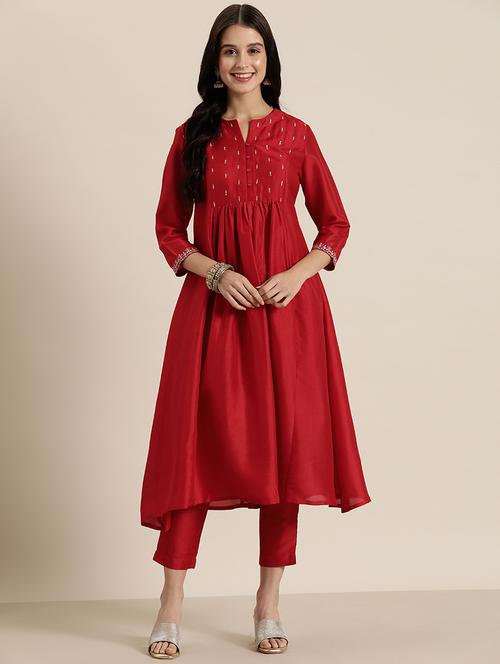 red art silk aline kurta - 20490483 - Very Small Image - 1