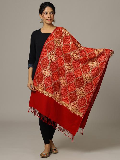 red embroidered woolen shawl - 20491878 - Very Small Image - 1