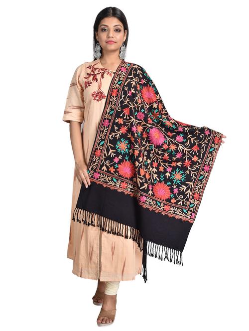 black embroidered woolen shawl - 20491889 - Very Small Image - 1