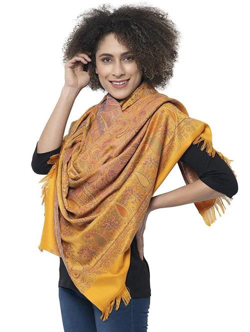 mustard self designed woolen shawl - 20491960 - Very Small Image - 1