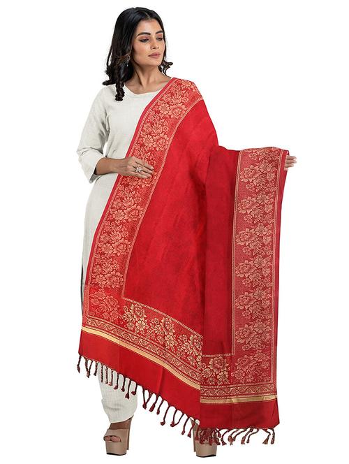 red self designed woolen shawl - 20491961 - Very Small Image - 1