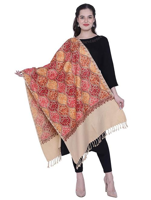 beige embroidered woolen shawl - 20492022 - Very Small Image - 1