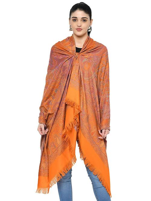 orange self designed woolen shawl - 20492043 - Very Small Image - 1
