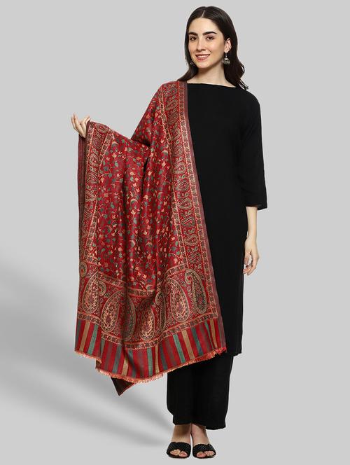 maroon self design shawl - 20492173 - Very Small Image - 1