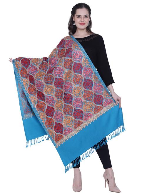 blue embroidered woolen shawl - 20492215 - Very Small Image - 1