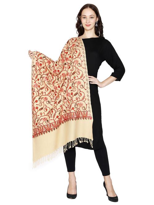 cream embroidered woolen shawl - 20492254 - Very Small Image - 1