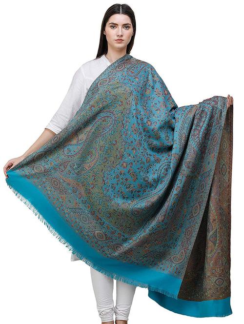 blue self designed woolen shawl - 20492282 - Very Small Image - 1
