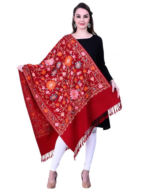 maroon embroidered woolen shawl - 20492342 - Very Small Image - 1