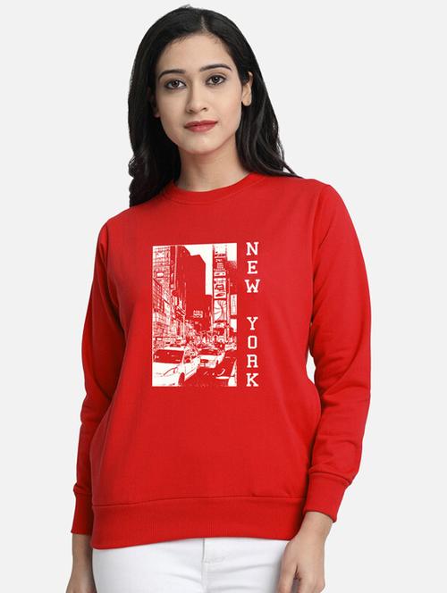 red fleece front print sweatshirt - 20495961 - Very Small Image - 1
