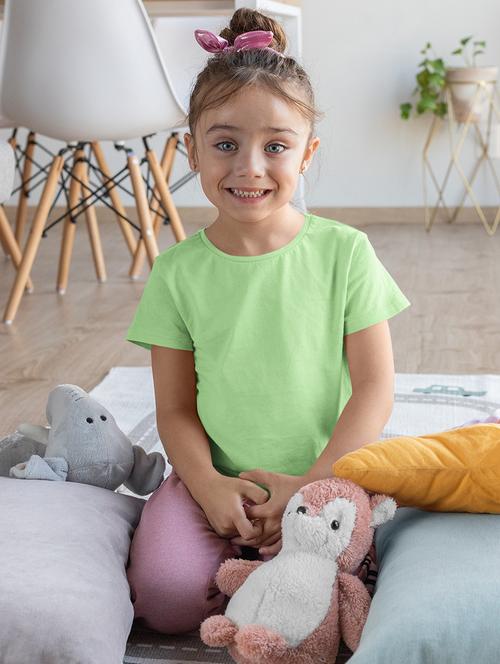 girls green cotton regular tee - 20496121 - Very Small Image - 1