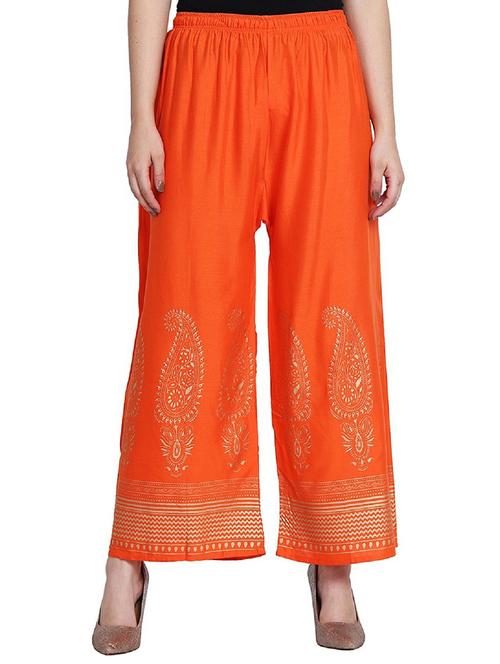 women orange printed relaxed fit palazzo - 20497088 - Very Small Image - 1