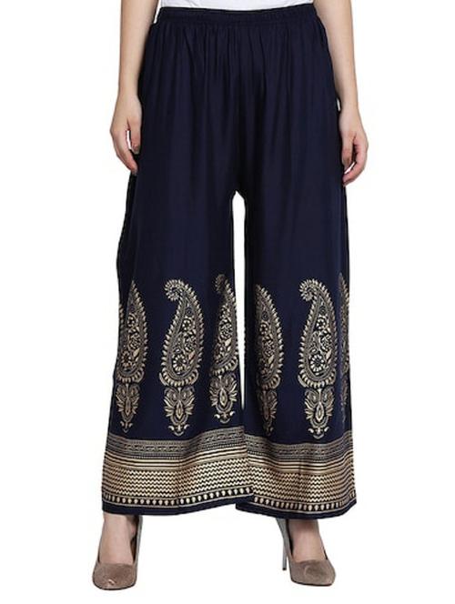 women navy blue printed relaxed fit palazzo - 20497089 - Very Small Image - 1