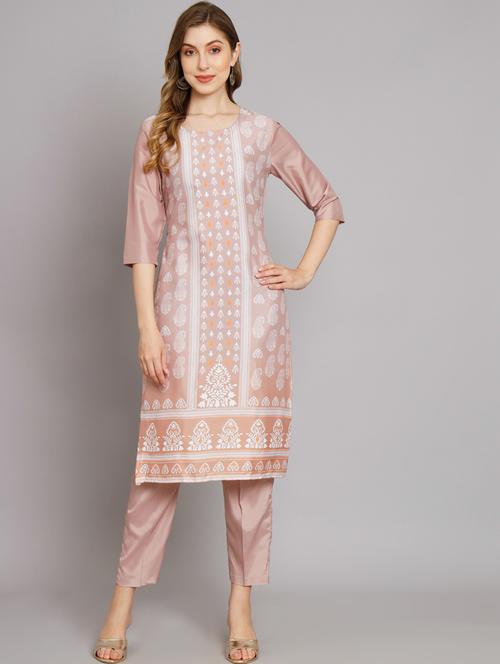 taupe three quarter sleeve kurta pant set - 20497584 - Very Small Image - 1