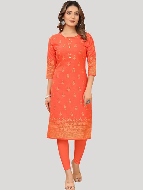 women orange round neck straight kurta - 20497591 - Very Small Image - 1