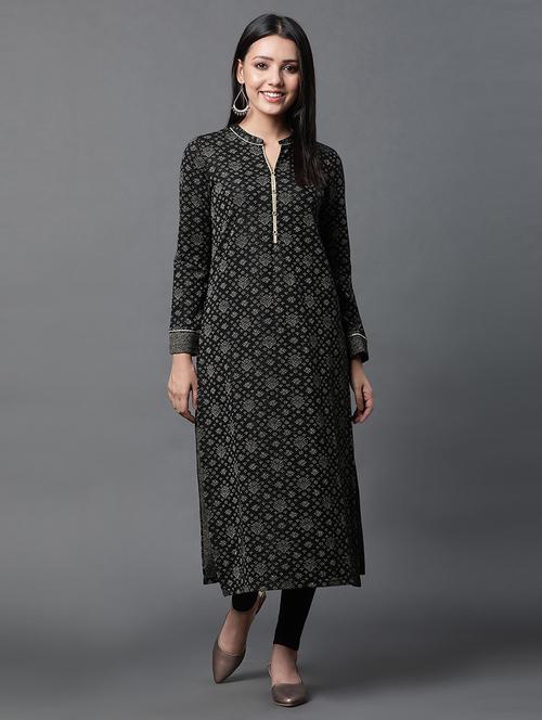 women black mandarin neck kurta legging set - 20497679 - Very Small Image - 1