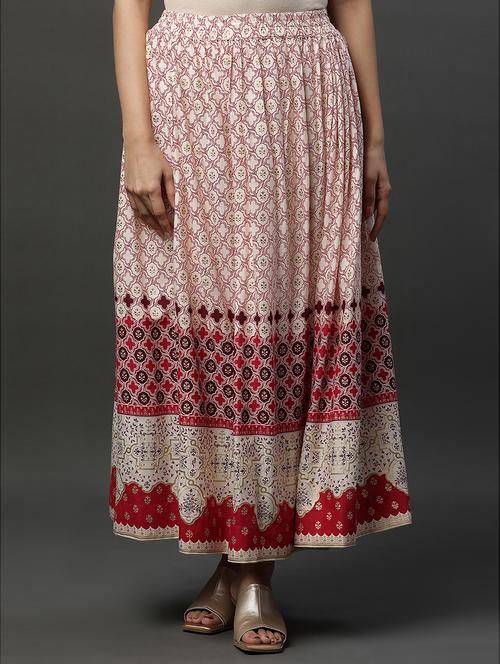 off white flared all over printed skirt - 20497692 - Very Small Image - 1