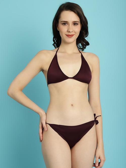 coffee brown solid bra and panty set - 20499043 - Very Small Image - 1