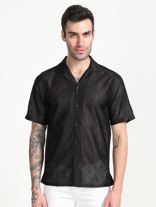 men black polyester casual shirt - 20499669 - Very Small Image - 1