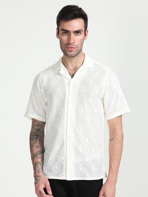 men off white polyester casual shirt - 20499670 - Very Small Image - 1