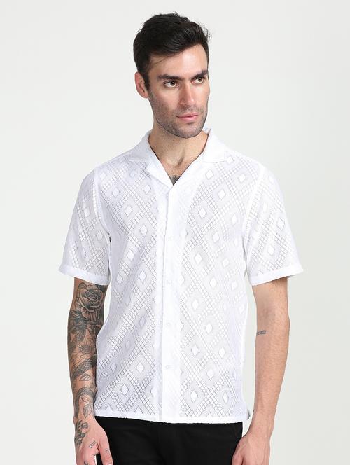 men white polyester casual shirt - 20499672 - Very Small Image - 1
