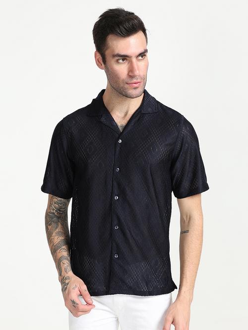 men navy blue polyester casual shirt - 20499673 - Very Small Image - 1